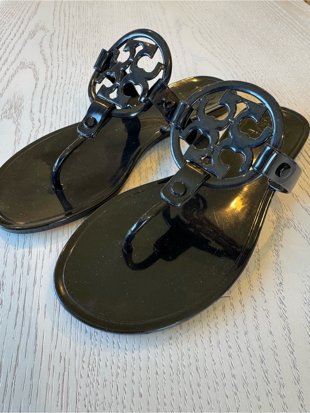 Tory Burch Black Logo Jelly Thong Sandals